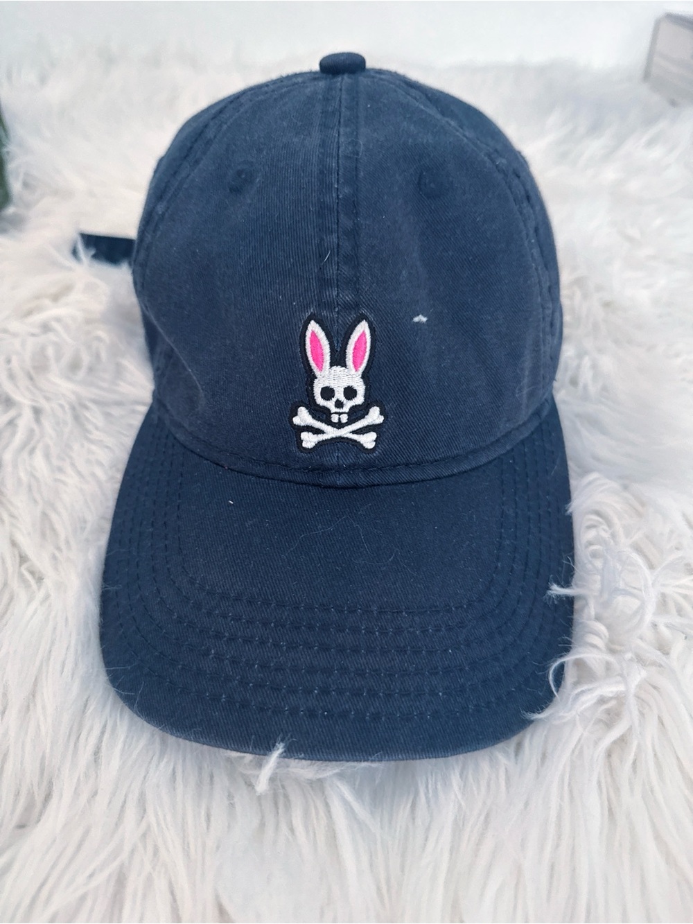 Classic Navy Baseball Cap with Bunny Skull Patch